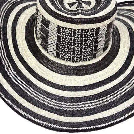 Colombian Vueltiao Costeno Hat - Cana Flecha- Adulto negro B&W - VivianFongDesignsLLC