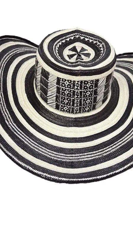 Colombian Vueltiao Costeno Hat - Cana Flecha- Adulto negro B&W - VivianFongDesignsLLC