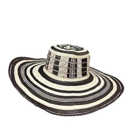 Colombian Vueltiao Costeno Hat - Cana Flecha- Adulto negro B&W - VivianFongDesignsLLC