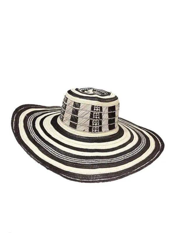 Colombian Vueltiao Costeno Hat - Cana Flecha- Adulto negro B&W - VivianFongDesignsLLC