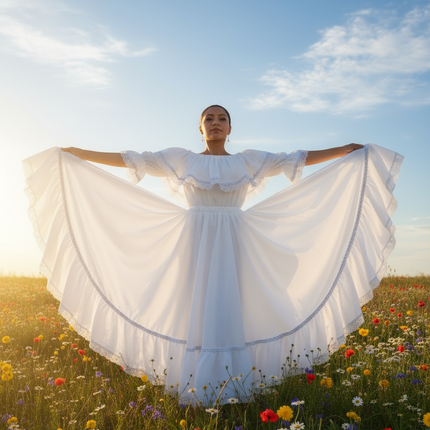 Colombian Cumbia Traditional Wide White Dress