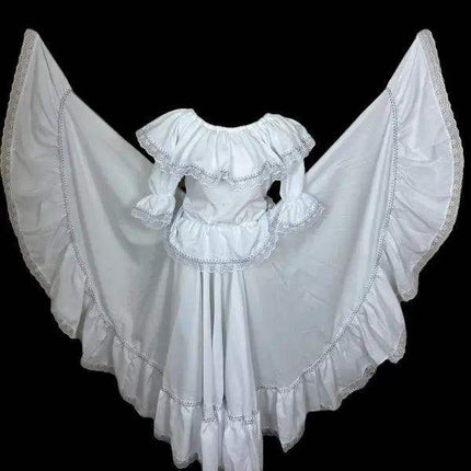 Colombian Cumbia Traditional Wide White Dress - VivianFongDesignsLLC