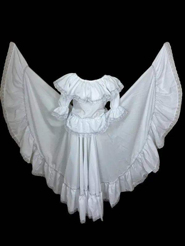 Colombian Cumbia Traditional Wide White Dress - VivianFongDesignsLLC