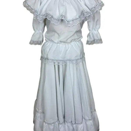 Colombian Cumbia Traditional Wide White Dress - VivianFongDesignsLLC