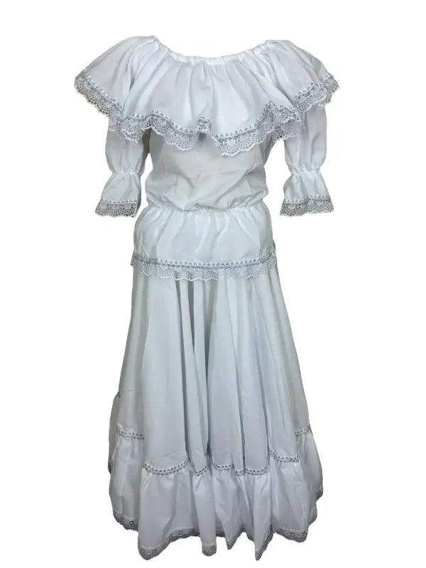 Colombian Cumbia Traditional Wide White Dress - VivianFongDesignsLLC