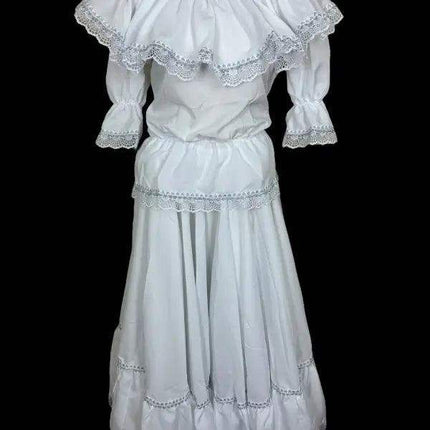Colombian Cumbia Traditional Wide White Dress - VivianFongDesignsLLC