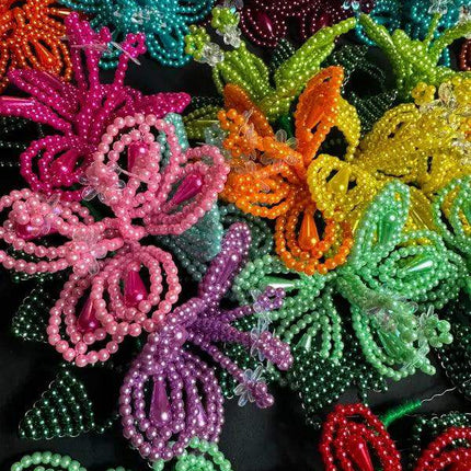 Colorful Tembleques Beaded Flowers Set - Panama Pollera Accessories - VivianFongDesignsLLC