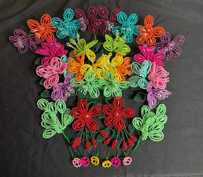 Colorful Tembleques Beaded Flowers Set - Panama Pollera Accessories - VivianFongDesignsLLC