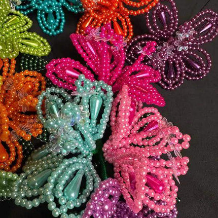 Colorful Tembleques Beaded Flowers Set - Panama Pollera Accessories - VivianFongDesignsLLC