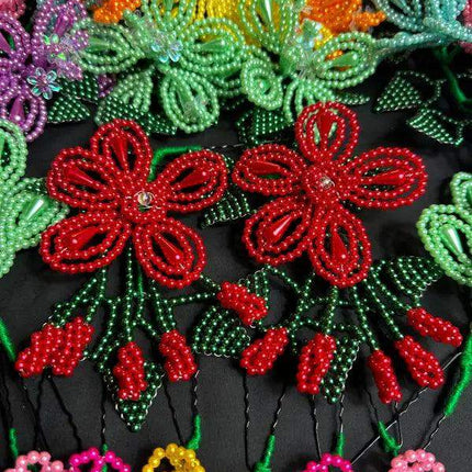 Colorful Tembleques Beaded Flowers Set - Panama Pollera Accessories - VivianFongDesignsLLC