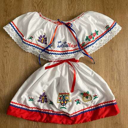Costa Rican embroidered girls two piece folkloric dress front