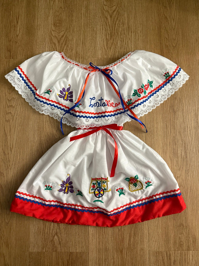 Costa Rican embroidered girls two piece folkloric dress front