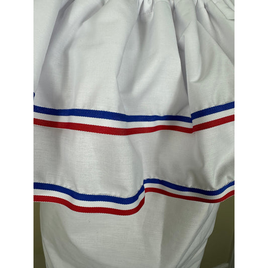 Dominican Republic White Top Blouse with Red, White, and Blue Ribbon - VivianFongDesigns LLC