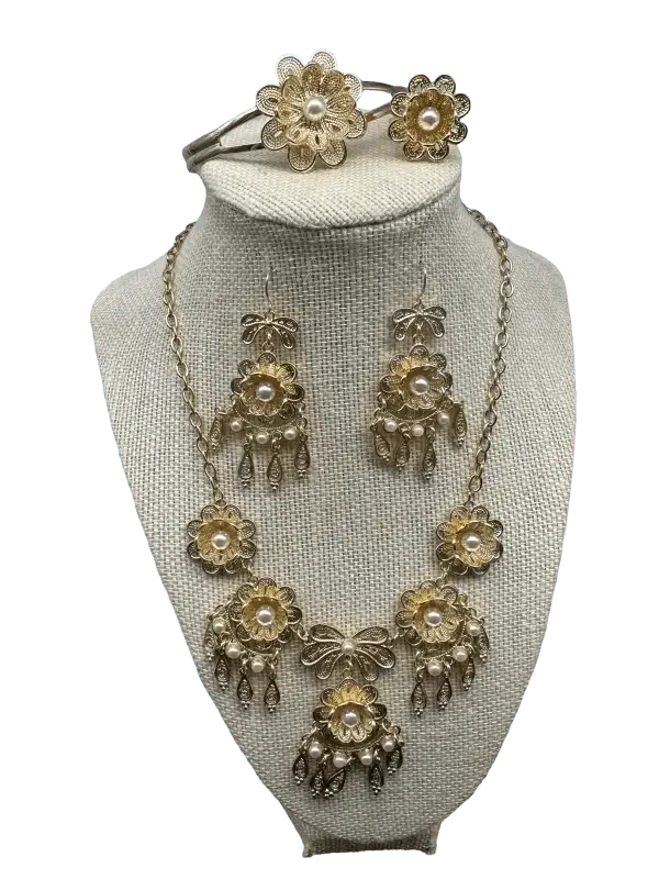 Elegant Panamanian Pollera Stainless Steel Jewellery Set Gold Plated - VivianFongDesignsLLC