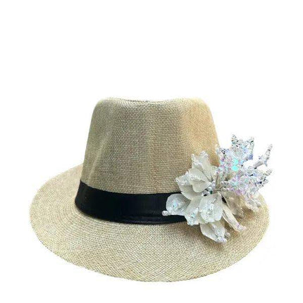 Fish Scales Tembleque Fedora Hat - Tan and White - VivianFongDesignsLLC