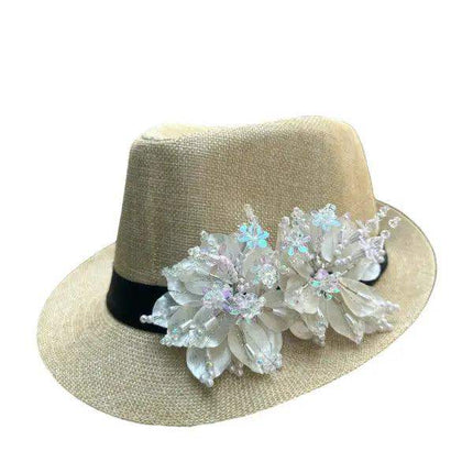 Fish Scales Tembleque Fedora Hat - Tan and White - VivianFongDesignsLLC