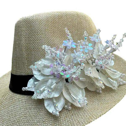 Fish Scales Tembleque Fedora Hat - Tan and White - VivianFongDesignsLLC