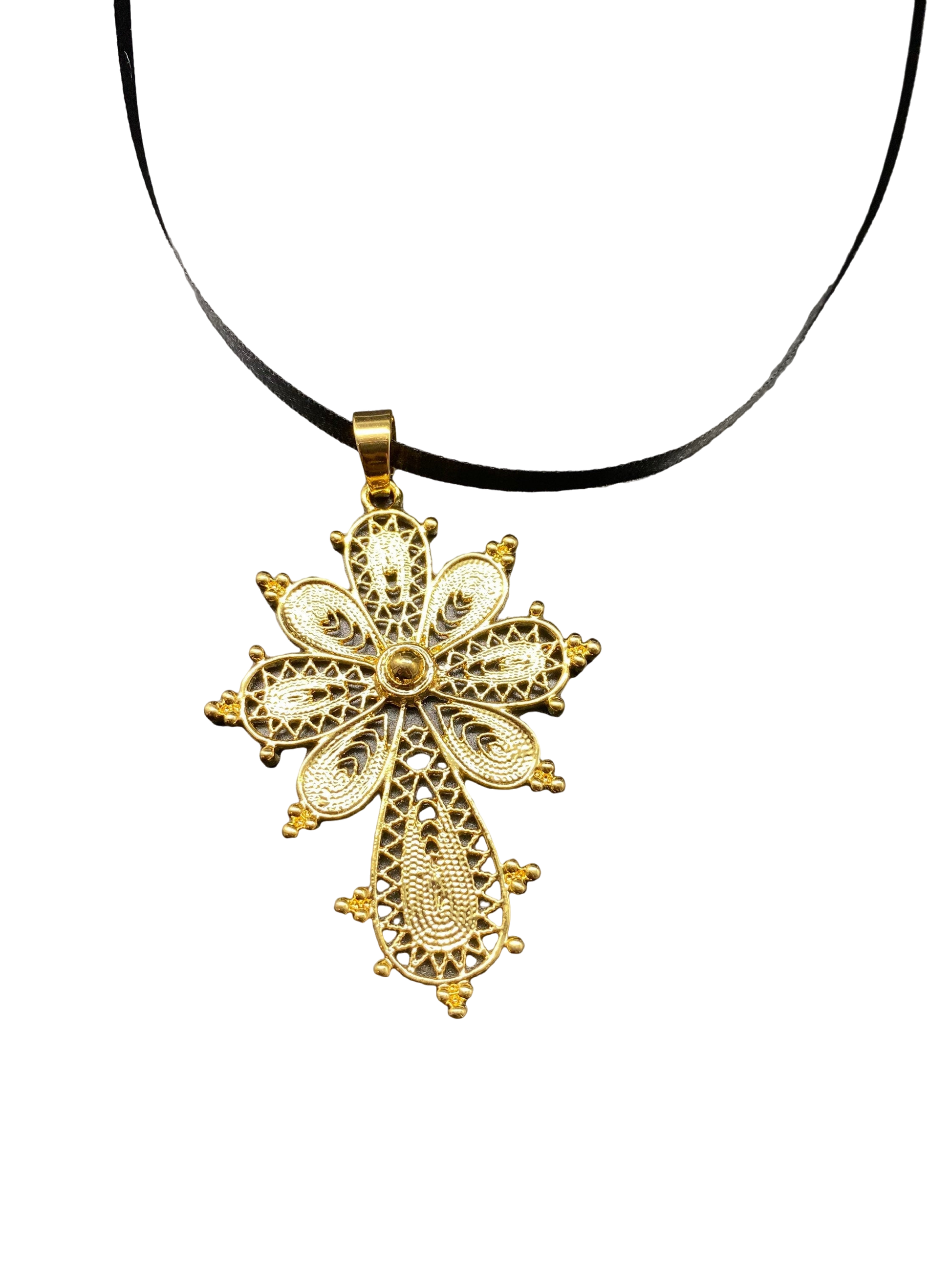 Gold Plated Filigree Cross Charm for Panamanian Pollera - Vivian Fong Designs