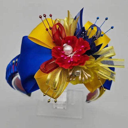 Handcrafted Floral Headband - Yellow, Blue & Red - VivianFongDesignsLLC