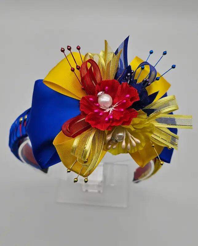 Handcrafted Floral Headband - Yellow, Blue & Red - VivianFongDesignsLLC