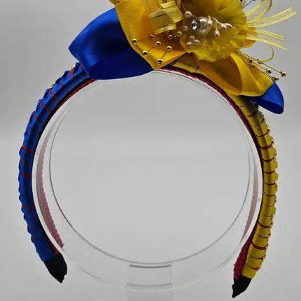 Handcrafted Floral Headband - Yellow, Blue & Red - VivianFongDesignsLLC