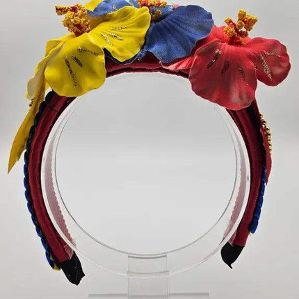 Handcrafted Floral Headband - Yellow, Blue & Red - VivianFongDesignsLLC