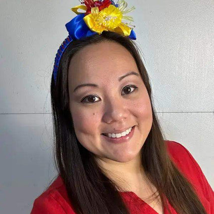 Handcrafted Floral Headband - Yellow, Blue & Red - VivianFongDesignsLLC