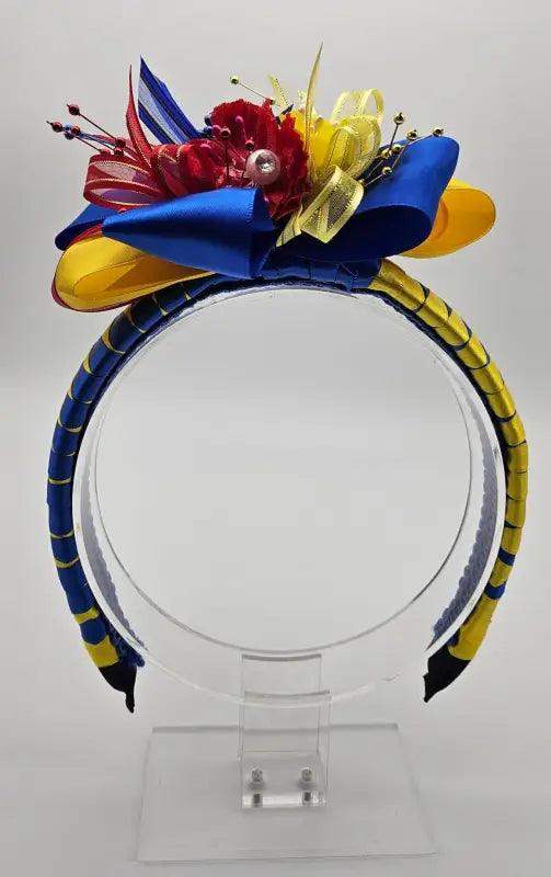 Handcrafted Floral Headband - Yellow, Blue & Red - VivianFongDesignsLLC
