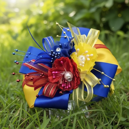 Handcrafted Floral Headband - Yellow, Blue & Red