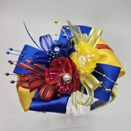Handcrafted Floral Headband - Yellow, Blue & Red - VivianFongDesignsLLC