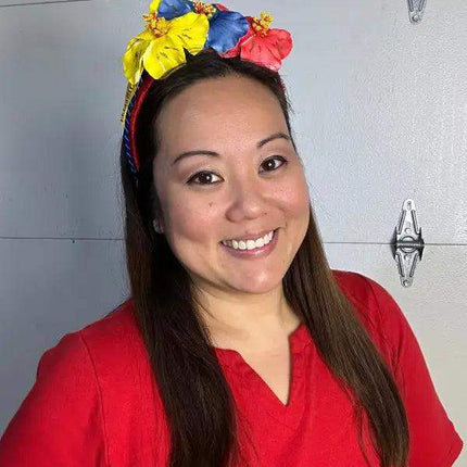 Handcrafted Floral Headband - Yellow, Blue & Red - VivianFongDesignsLLC