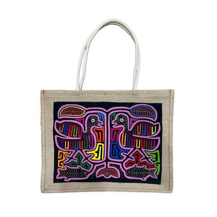 Handwoven Panamanian Ethnic Large Tote Bag with Mola Designs - VivianFongDesignsLLC