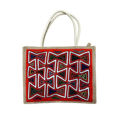 Handwoven Panamanian Ethnic Large Tote Bag with Mola Designs - VivianFongDesignsLLC