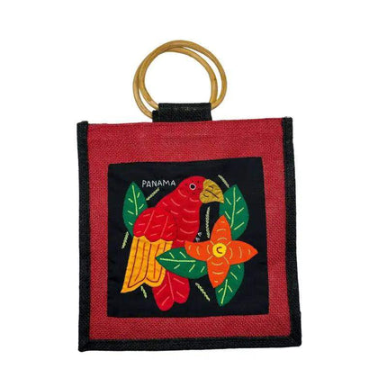 Handwoven Panamanian Mola Purse with Wood Handle - 10" x 10" - VivianFongDesignsLLC