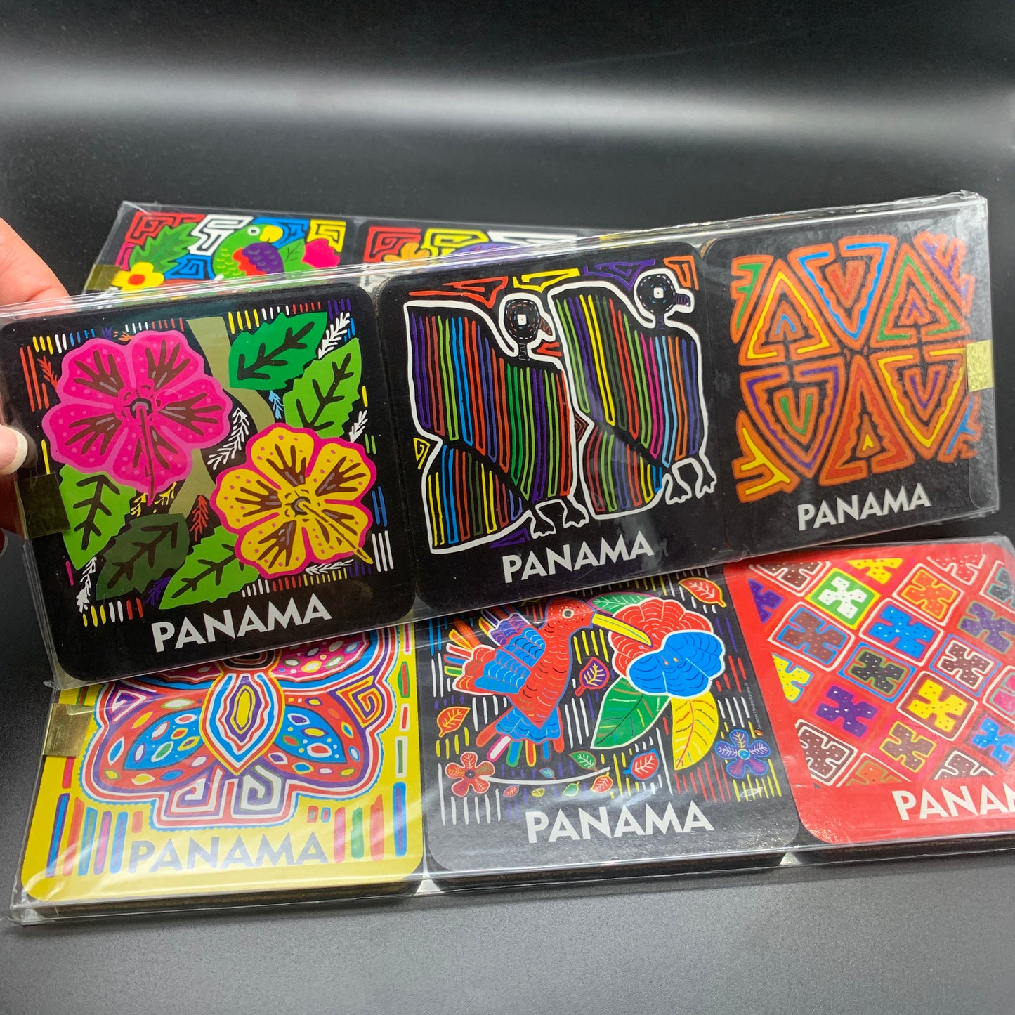 Panama Coasters Mola Designs Printed Front Water-Resistant Cork Back Panamanian Home Decor Souvenir