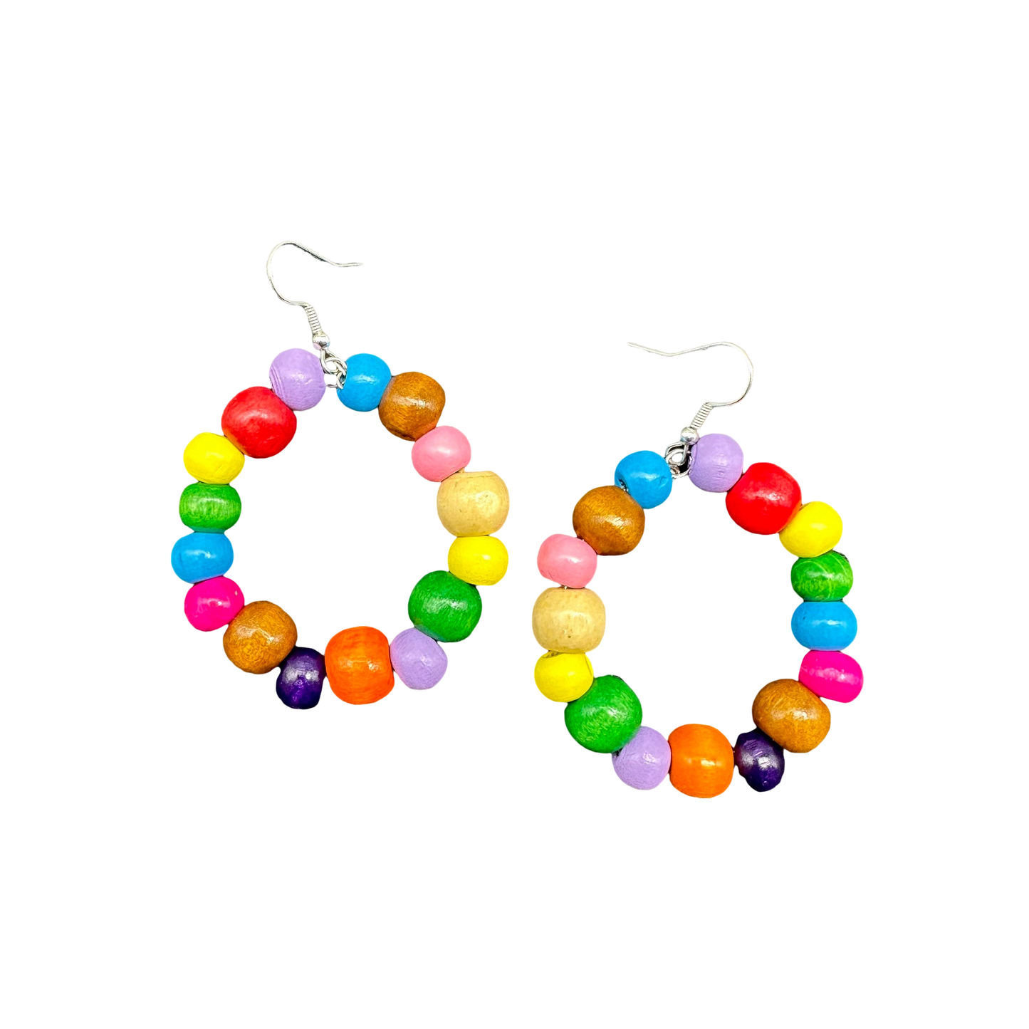 Multicolored Wood Bead Earrings for Pollera Congo and African Attires - Vivian Fong Designs