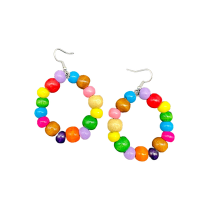 Boucles d'oreilles en perles de bois multicolores pour Pollera Congo et tenues africaines