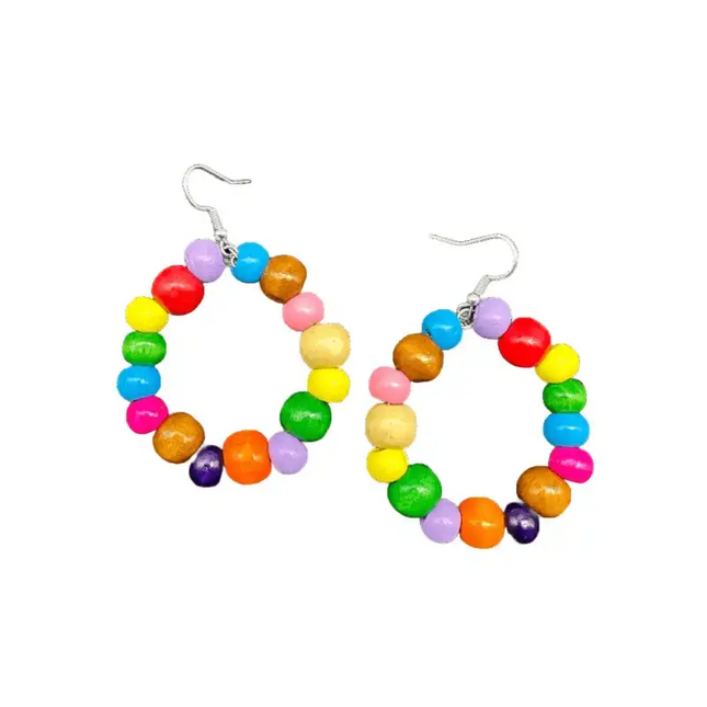 Multicolored Wood Bead Earrings for Pollera Congo - VivianFongDesignsLLC
