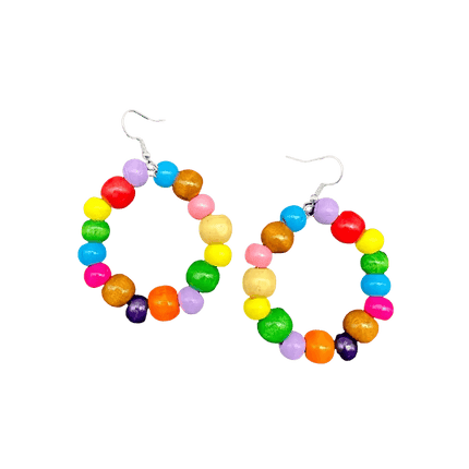Multicolored Wood Bead Earrings for Pollera Congo - VivianFongDesignsLLC