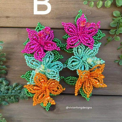 Pair of Colorful Pearl Tembleques - 3 Flowers Design - VivianFongDesignsLLC