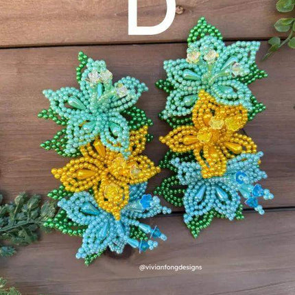 Pair of Colorful Pearl Tembleques - 3 Flowers Design - VivianFongDesignsLLC