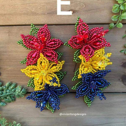 Pair of Colorful Pearl Tembleques - 3 Flowers Design - VivianFongDesignsLLC