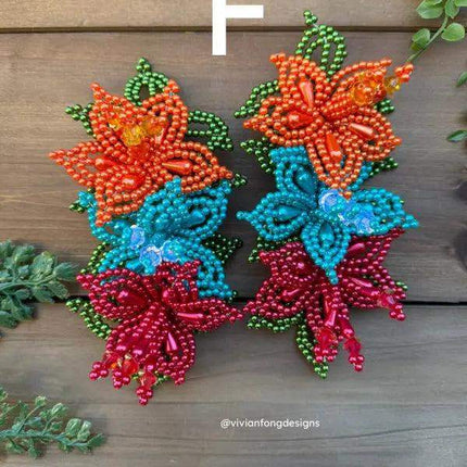 Pair of Colorful Pearl Tembleques - 3 Flowers Design - VivianFongDesignsLLC