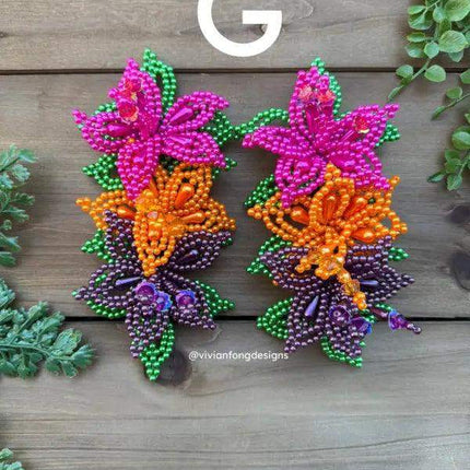 Pair of Colorful Pearl Tembleques - 3 Flowers Design - VivianFongDesignsLLC