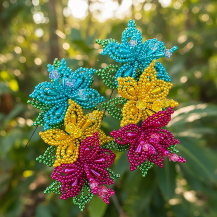 Paire (2) d’épingles à cheveux Tapamoños Tembleques Flower Pearl Panama Pollera