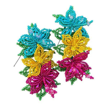 Pair of Colorful Pearl Tembleques - 3 Flowers Design - VivianFongDesignsLLC