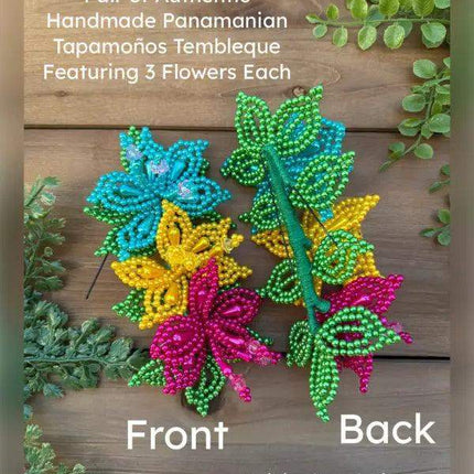 Pair of Colorful Pearl Tembleques - 3 Flowers Design - VivianFongDesignsLLC