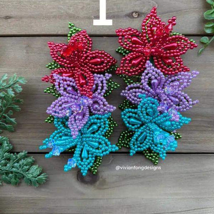 Pair of Colorful Pearl Tembleques - 3 Flowers Design - VivianFongDesignsLLC