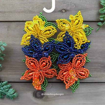 Pair of Colorful Pearl Tembleques - 3 Flowers Design - VivianFongDesignsLLC