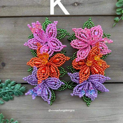 Pair of Colorful Pearl Tembleques - 3 Flowers Design - VivianFongDesignsLLC